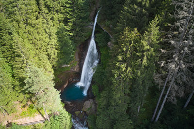 Aerial view of the waterfalls of the river avisio cavalese trentino