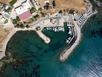 High angle view of beach by buildings in city