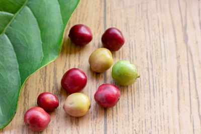 High angle view of grapes on table