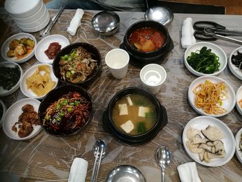 High angle view of food on table