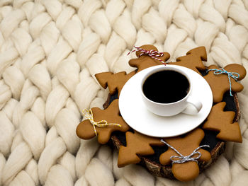 Directly above shot of coffee cup with tea