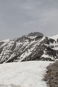 Scenic view of snow covered mountains against sky