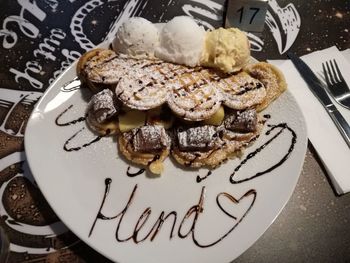 Close-up of dessert in plate on table