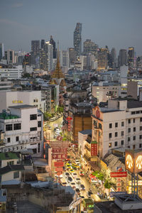 High angle view of buildings in city