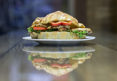 Close-up of food in plate on table