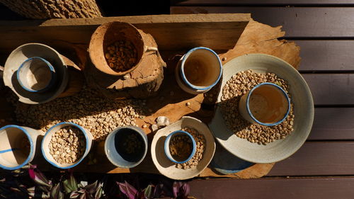High angle view of breakfast on table