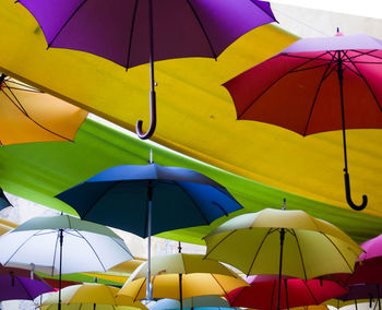 Rainbow umbrella festival hanging midair