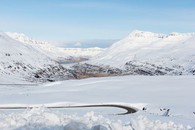 Scenic view of snowcapped mountains against sky