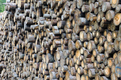 Full frame shot of stack of wood