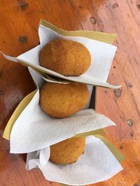 High angle view of arancini on table