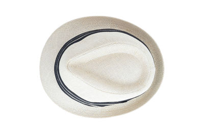 High angle view of hat against white background