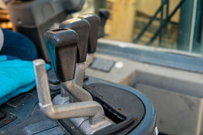 High angle view of man working on metal