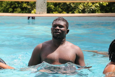 Giant african in a pool