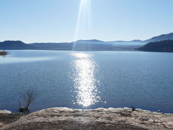 Scenic view of lake against clear sky