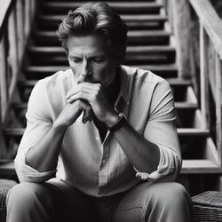 Young man looking away while sitting outdoors