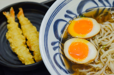 High angle view of breakfast served in plate