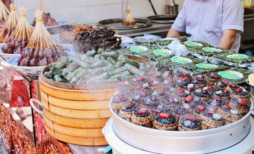 Various food for sale at market stall