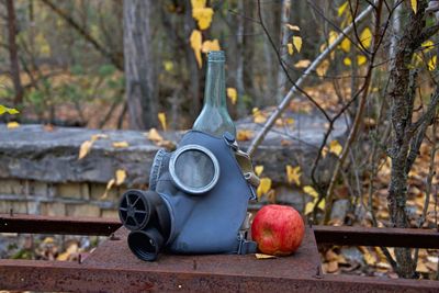 Close-up of gas mask