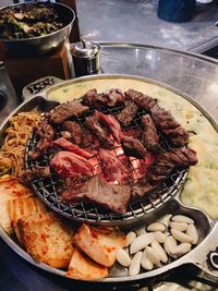 High angle view of food in tray