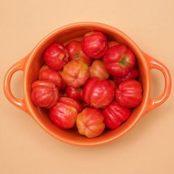 High angle view of cherries in bowl