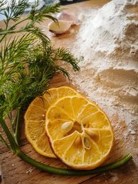 High angle view of lemon on table