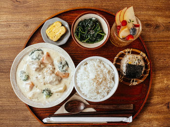 High angle view of food on table