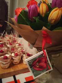 Close-up of rose bouquet on table