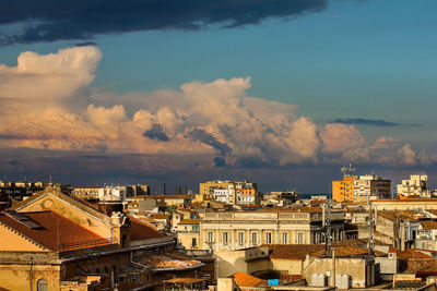 High angle shot of townscape against sky