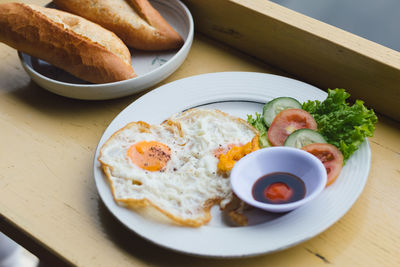 High angle view of food in plate on table