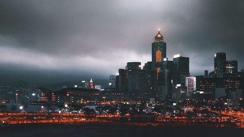 Illuminated buildings in city at night