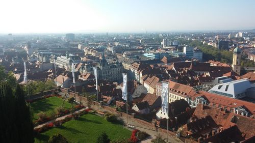 High angle view of cityscape against sky