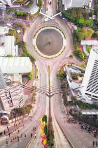 High angle view of road amidst buildings in city