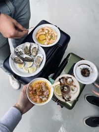 High angle view of food on table