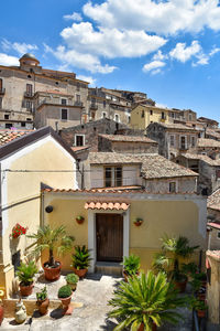 Panoramic view of morano calabro, a mountain village in calabria, italy.
