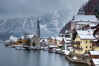 View of houses in town during winter