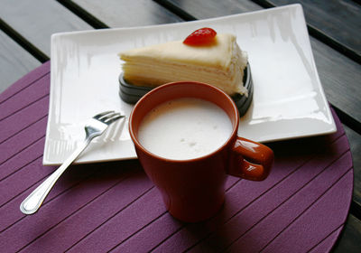 High angle view of coffee on table