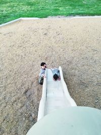 High angle view of boys on playground