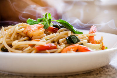 Close-up of salad served in plate on table