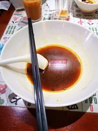 High angle view of breakfast on table