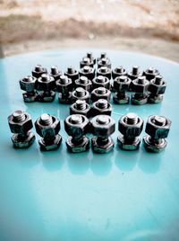 High angle view of glasses on table