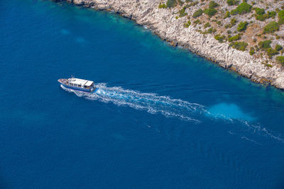 High angle view of sailboat in sea