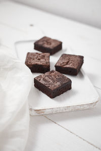 High angle view of chocolate cake on table