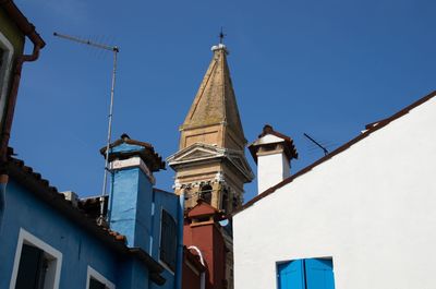 Low angle view of temple against clear blue sky