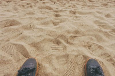 Low section of person standing on beach