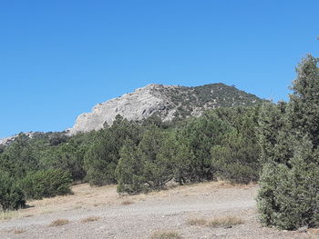 Scenic view of land against clear blue sky