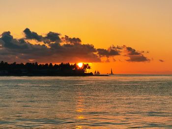 Scenic view of sea against orange sky