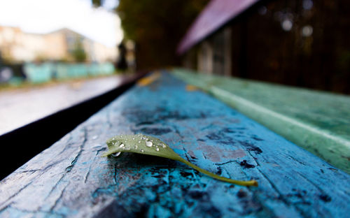 Close-up of rusty metal on railroad track