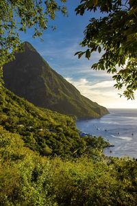 Scenic view of the pitons at st lucia in the caribbean late afternoon.