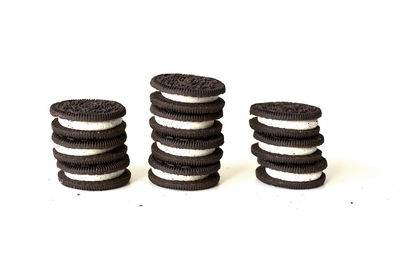 Stack of cupcakes against white background