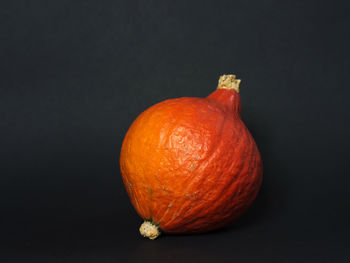 Close-up of orange pumpkins against black background